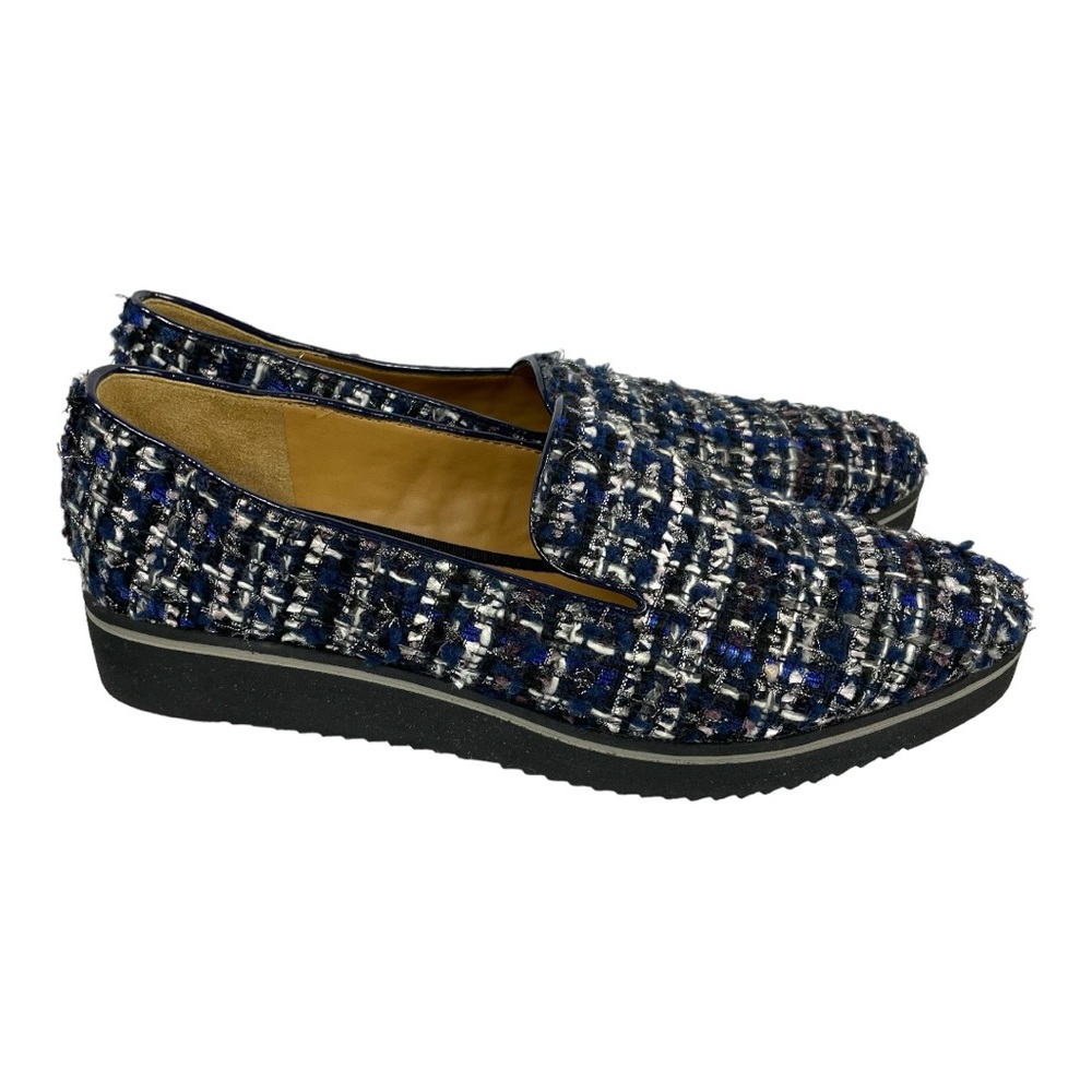 Franco Sarto Womens Fabrina Blue Tweed Chunky Almond Toe Loafers